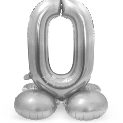 NEU Folienballon Große Zahl 0, mit Standfuß, Silber, ca. 72cm, Zahlenballon