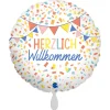 NEU Folienballon Herzlich Willkommen Konfetti, bunt, 35cm