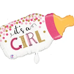 NEU Folienballon Konfetti Baby-Flasche, rosa, 74x35cm