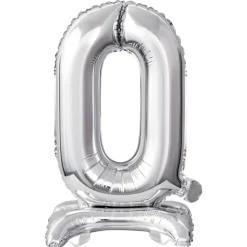 NEU Folienballon Mini Zahl 0 mit Standfuß Silber, ca. 38 cm