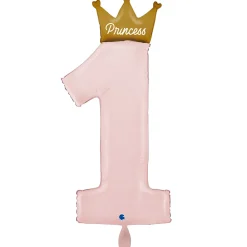 NEU Folienballon My first Birthday Princess, Zahl 1 mit Krone, rosa, 42x102cm