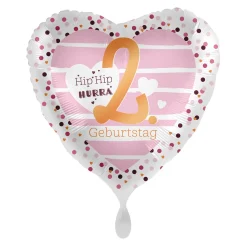 NEU Folienballon Pink Hearts - Hip Hip Hurra 2. Geburtstag - ca. 45cm Durchmesser