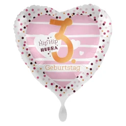 NEU Folienballon Pink Hearts - Hip Hip Hurra 3. Geburtstag - ca. 45cm Durchmesser