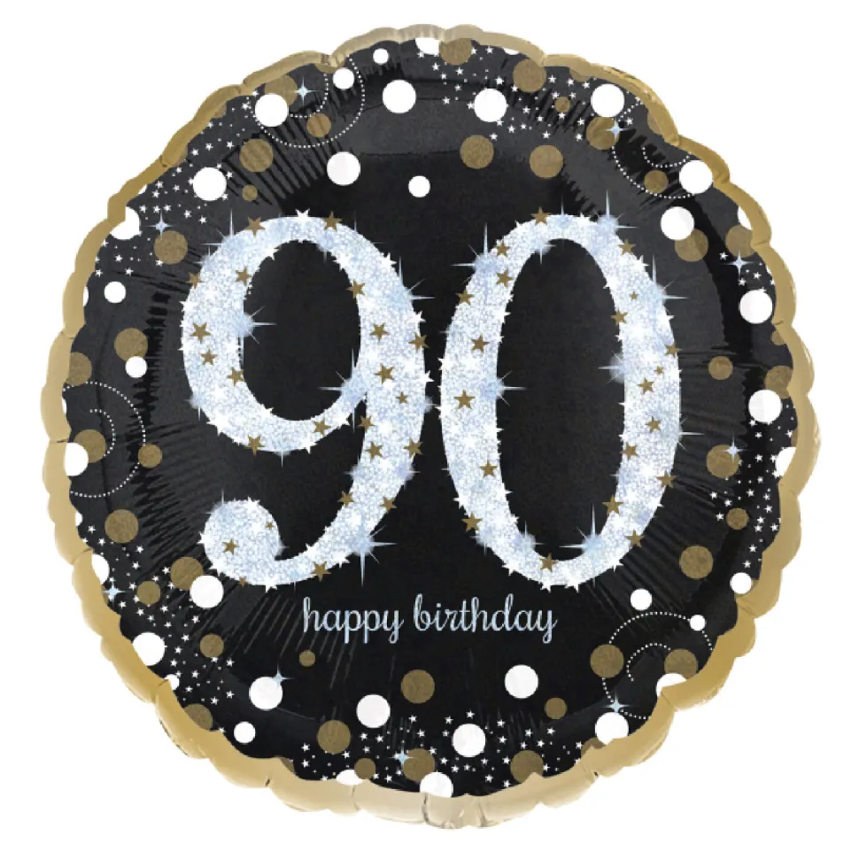NEU Folienballon Sparkling Birthday 90th, schwarz, ca. 45cm