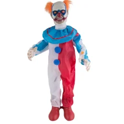 NEU Groß-Deko Grusel-Clown mit Bewegung, Licht und Sound, blau-weiß-rot, 95 cm