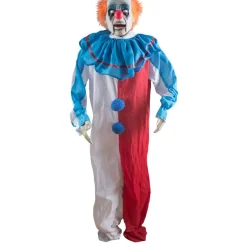 NEU Groß-Deko Grusel-Clown mit Bewegung, Licht und Sound, blau-weiß-rot, ca. 174 cm