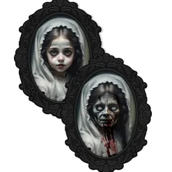 NEU Gruseliges Mädchen-Halloween-Bild mit Holografie-Effekt, ca. 35x48cm