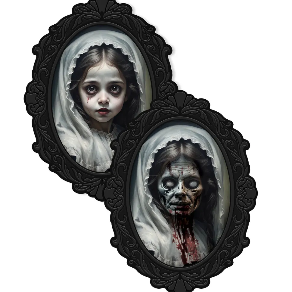 NEU Gruseliges Mädchen-Halloween-Bild mit Holografie-Effekt, ca. 35x48cm