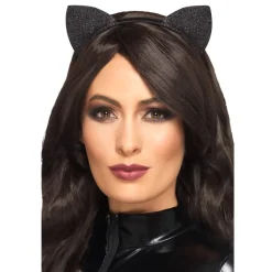 NEU Haarreif Katzenohren mit Glitter, schwarz