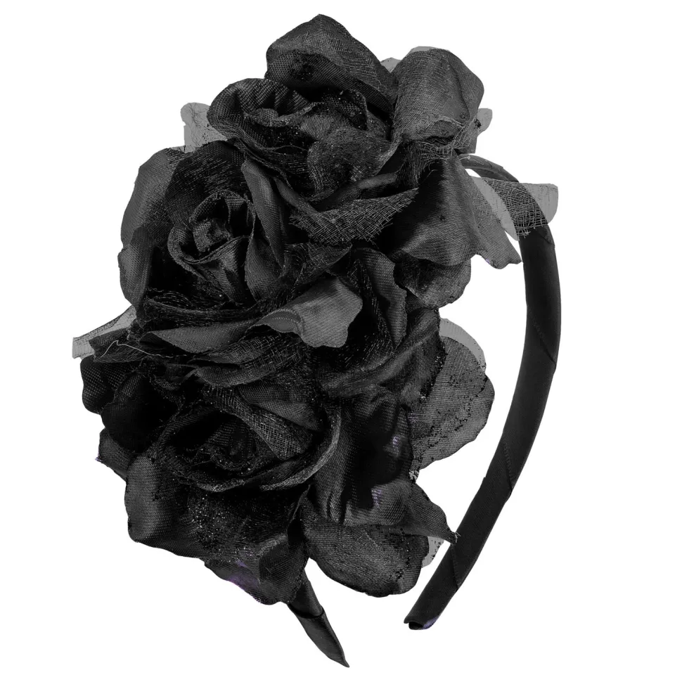 NEU Haarreif mit schwarzen Rosen und Glitter