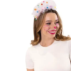 NEU Haarreif Pompon, weißer Tüll mit kleinen bunten Pompons
