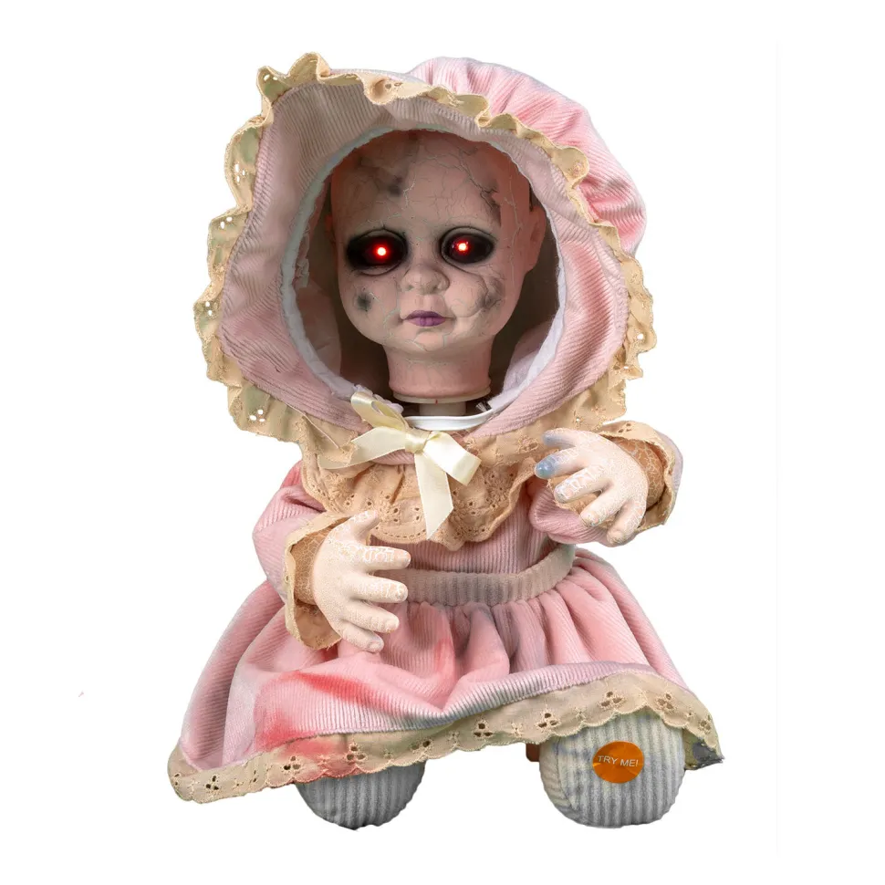 NEU Halloween-Deko-Figur Baby-Puppe Kopf weg, ca. 30cm, mit Sound und Bewegung