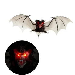 NEU Halloween-Deko-Figur HAARIGE FLEDERMAUS MIT PULSIEREND BLINKENDEN LED AUGEN, Größe ca. 89 cm