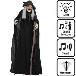 NEU Halloween-Deko-Figur Hexe Endora, 170cm, mit Bewegungs-, Licht- und Soundeffekten