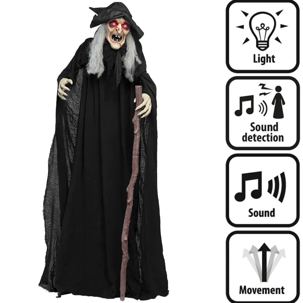 NEU Halloween-Deko-Figur Hexe Endora, 170cm, mit Bewegungs-, Licht- und Soundeffekten