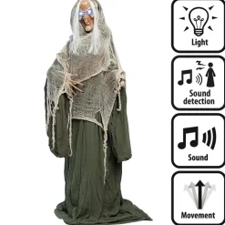 NEU Halloween-Deko-Figur Hexe Andromda, 153cm, mit Bewegungs-, Licht- und Soundeffekten