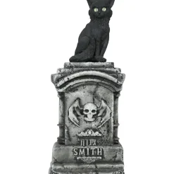 NEU Halloween-Deko Grabstein mit Katze, mit Lichteffekt, 90x40cm