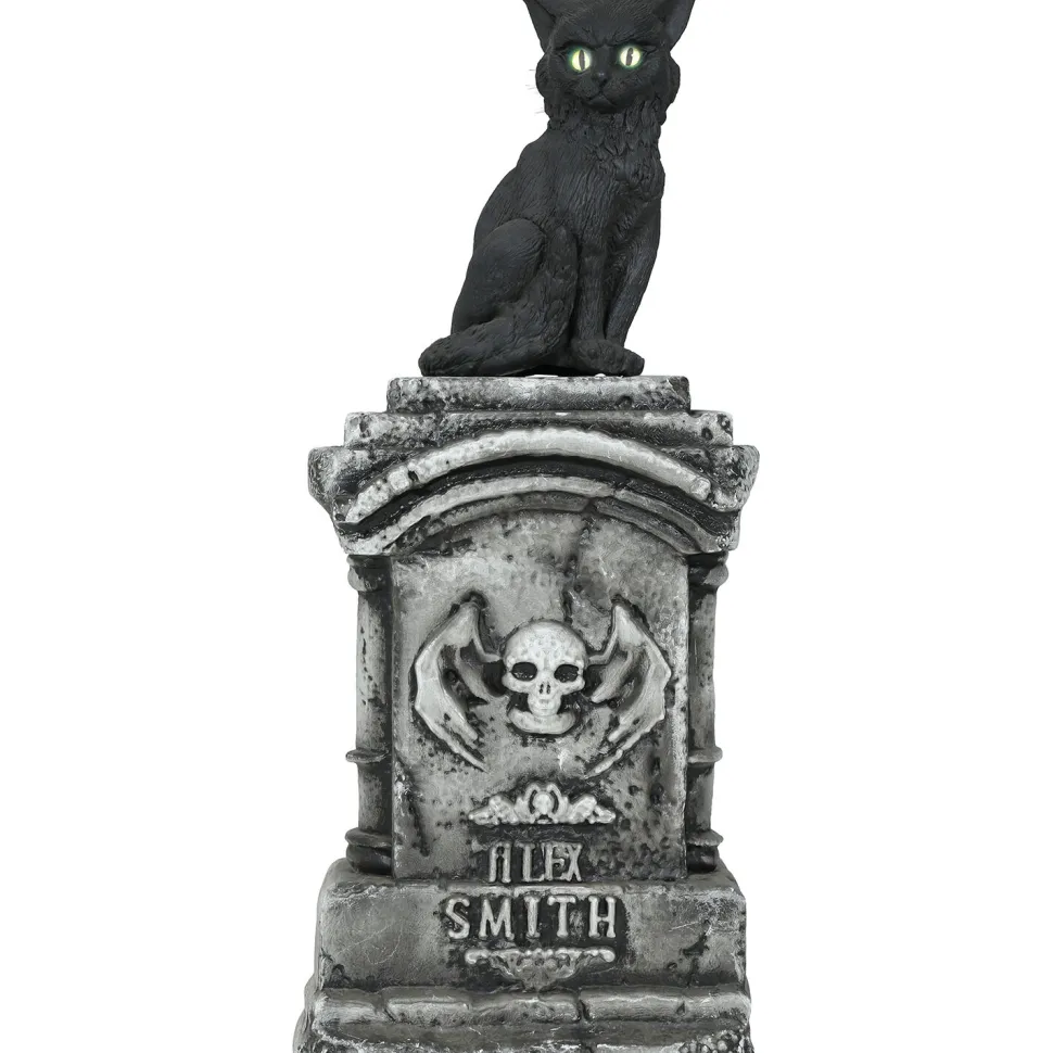 NEU Halloween-Deko Grabstein mit Katze, mit Lichteffekt, 90x40cm