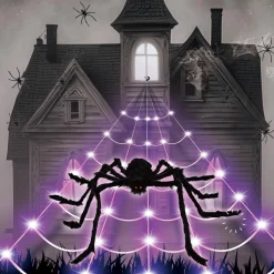NEU Halloween-Deko LED-Spinnennetz mit Spinne, 5m