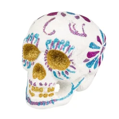 NEU Halloween-Deko Schädel Day of the Dead, weiß mit Glitter, ca. 16 x 14cm, Totenschädel