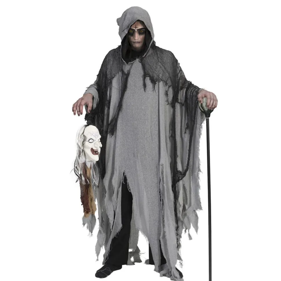 NEU Halloween-Kostüm Umhang Grauer Geist, mit Kapuze, Einheitsgröße