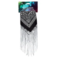 NEU Halstuch Bandana mit Strass-Fransen, schwarz-silber
