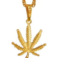 NEU Hanfblatt-Kette, gold, 65 cm