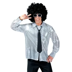 NEU Herren-Kostüm Disco Hemd Silber, Größe 48-50