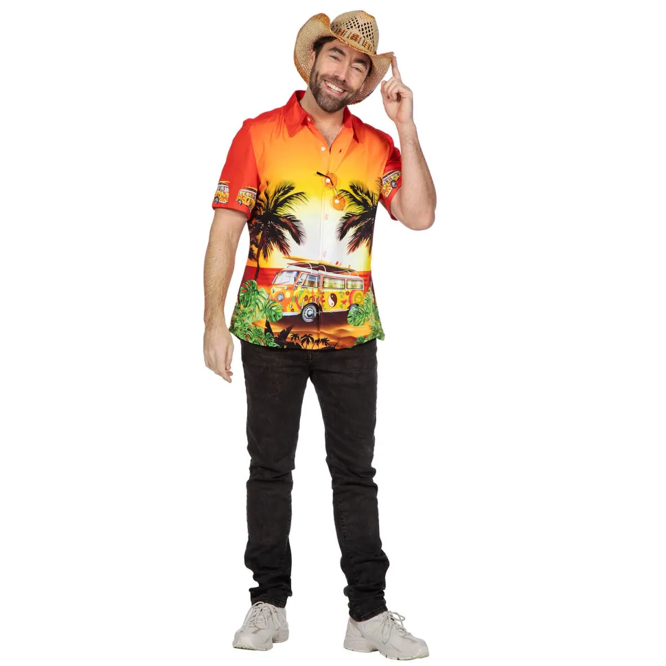 NEU Herren-Kostüm Hawaii-Hemd Hippie-Van, bunt, Gr. S