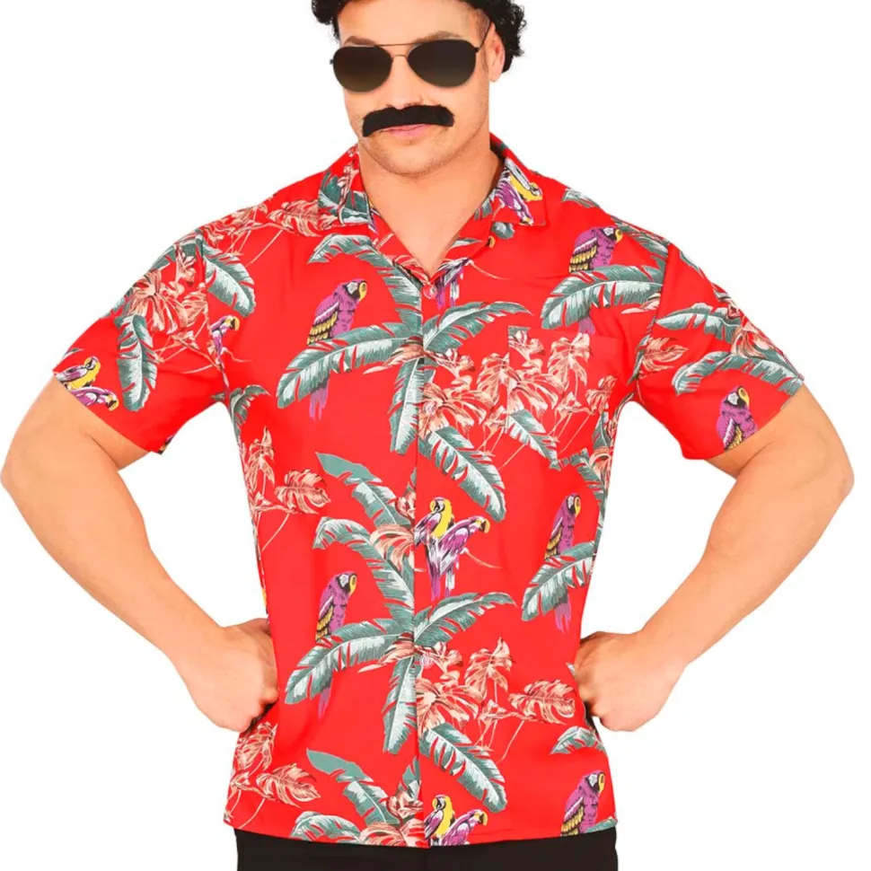 NEU Herren-Kostüm Hawaii-Hemd, rot mit Papageien, Gr. M