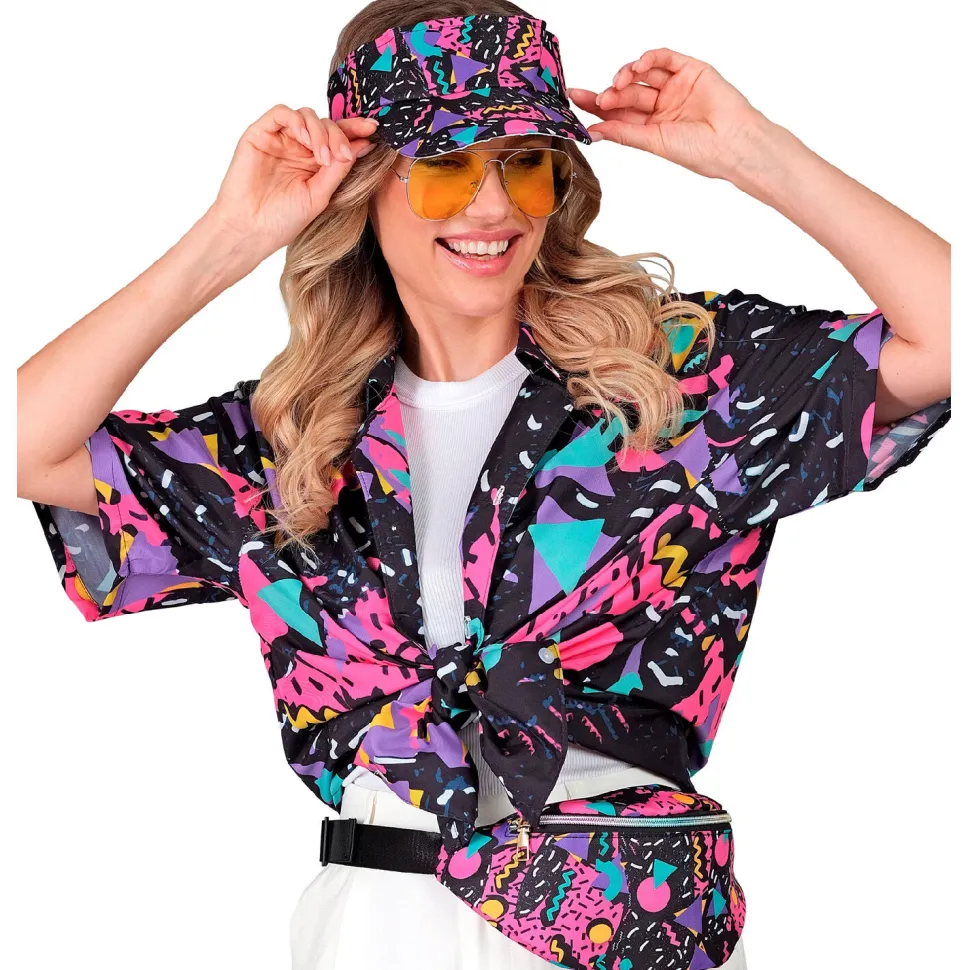 NEU Herren-Kostüm Hemd 80s Funky Fashion, schwarz, Größe S-M