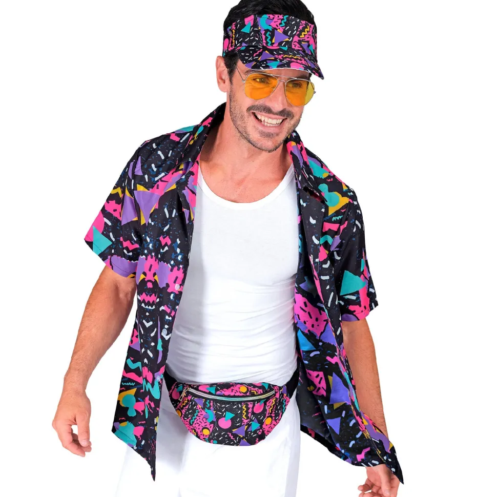 NEU Herren-Kostüm Hemd 80s Funky Fashion, schwarz, Größe S-M