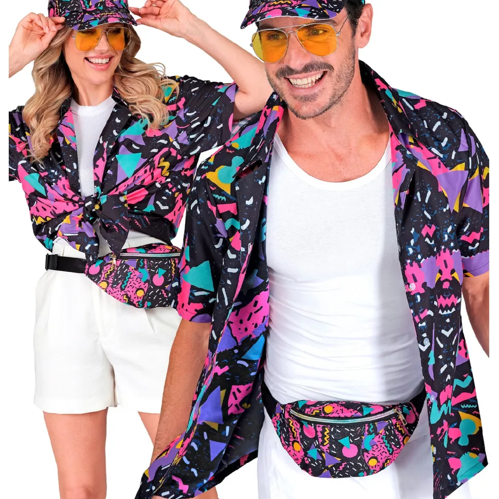 NEU Herren-Kostüm Hemd 80s Funky Fashion, schwarz, Größe S-M