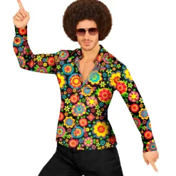 NEU Herren-Kostüm Hippie-Hemd Bunte Blumen, Gr. S-M