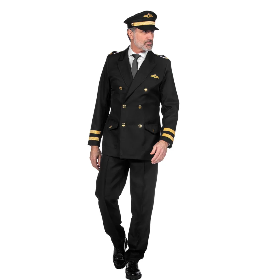NEU Herren-Kostüm Luxus-Pilot, mit Jacke und Hose, schwarz, Gr. S