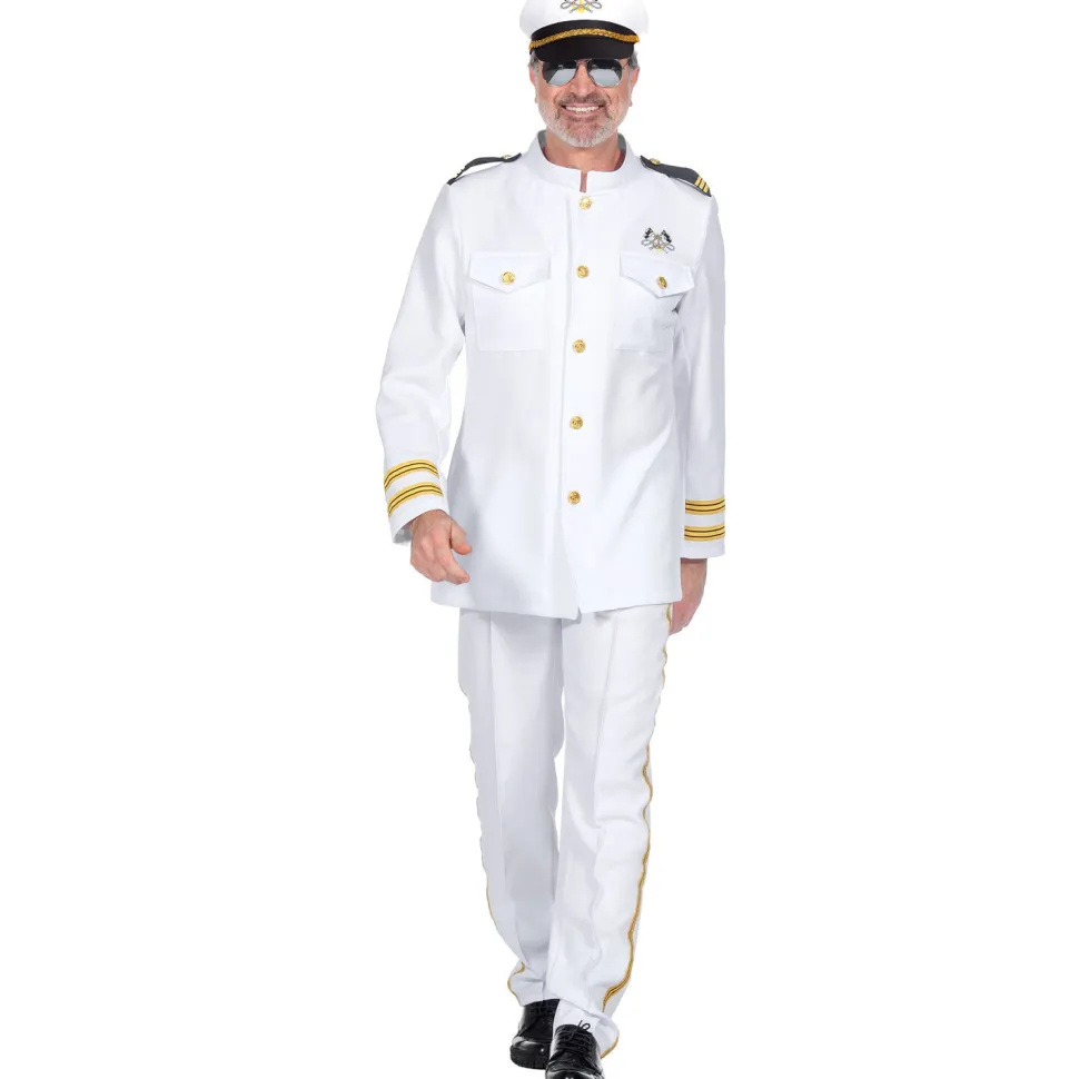 NEU Herren-Kostüm Navy-Offizier oder Kapitän, Hose und Oberteil, weiß, Gr. S