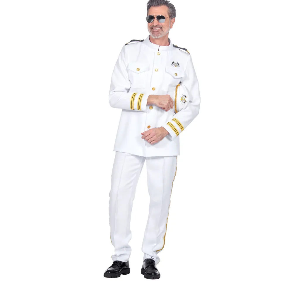 NEU Herren-Kostüm Navy-Offizier oder Kapitän, Hose und Oberteil, weiß, Gr. S