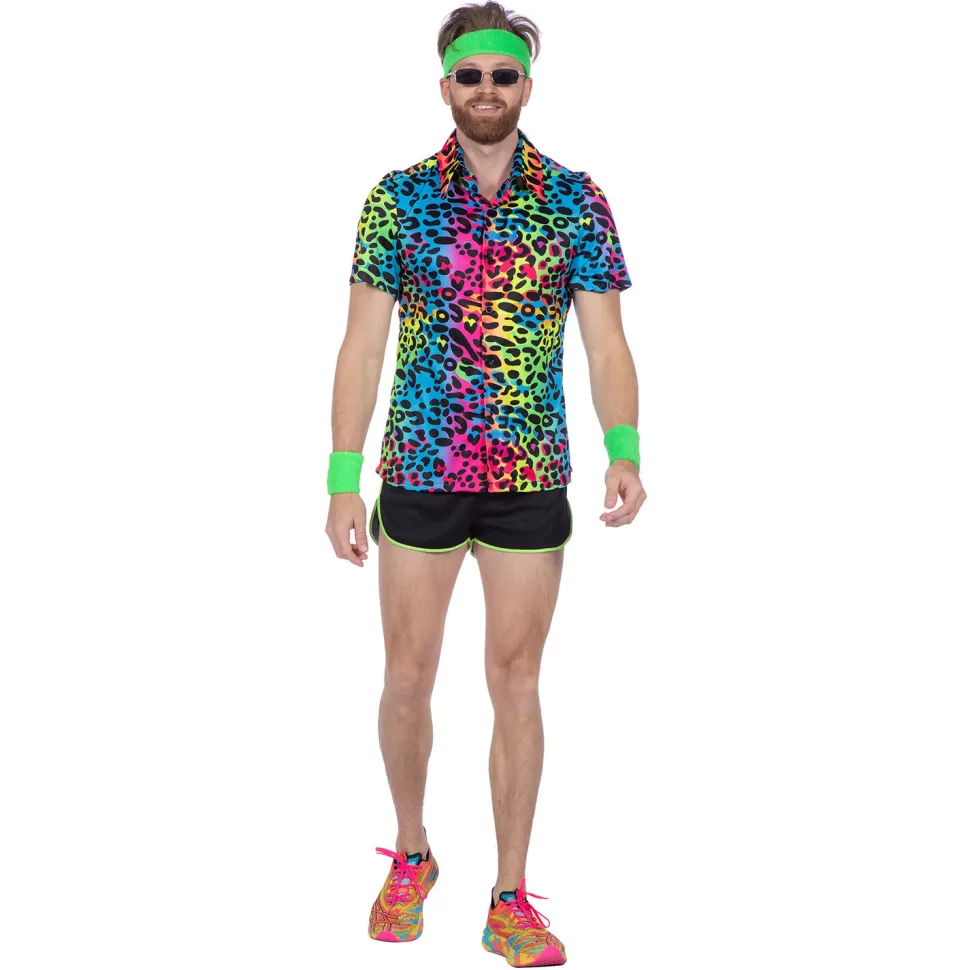 NEU Herren-Kostüm Neon-Hemd Leopard, neon-bunt, Gr. S