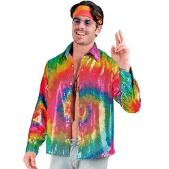 NEU Herren-Kostüm Pailletten-Hemd Batik-Style, Gr. S-M