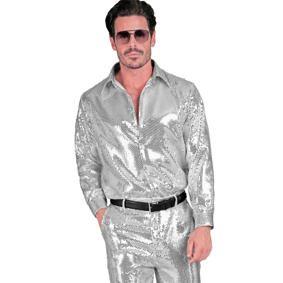 NEU Herren-Kostüm Pailletten-Hemd silber, Gr. S-M