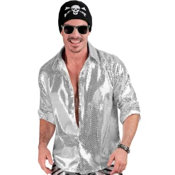 NEU Herren-Kostüm Pailletten-Hemd silber, Gr. S-M