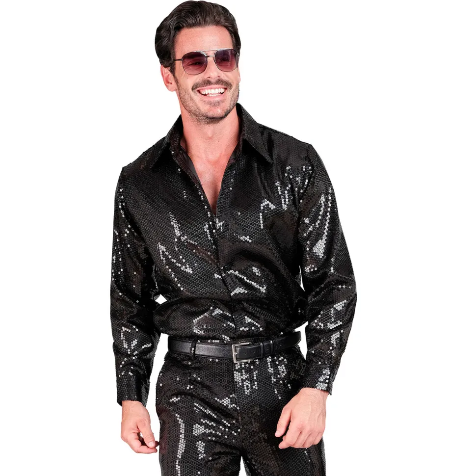 NEU Herren-Kostüm Pailletten-Hemd schwarz, Gr. S-M
