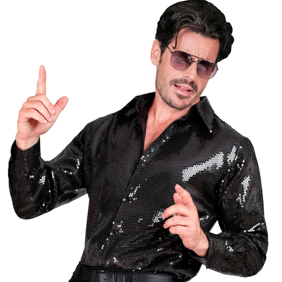 NEU Herren-Kostüm Pailletten-Hemd schwarz, Gr. S-M