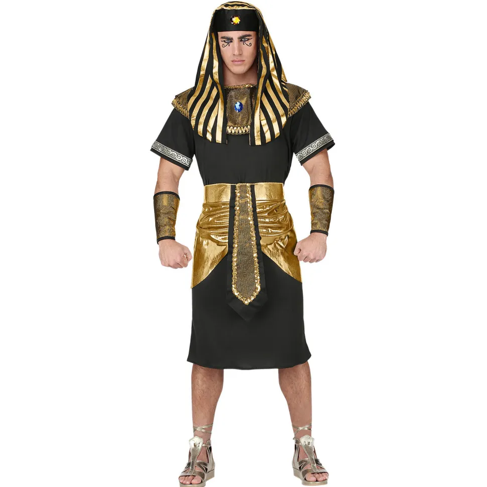 NEU Herren-Kostüm Pharao / Ägypter, schwarz mit Gürtel, Kragen und Kopfbedeckung, Gr. S