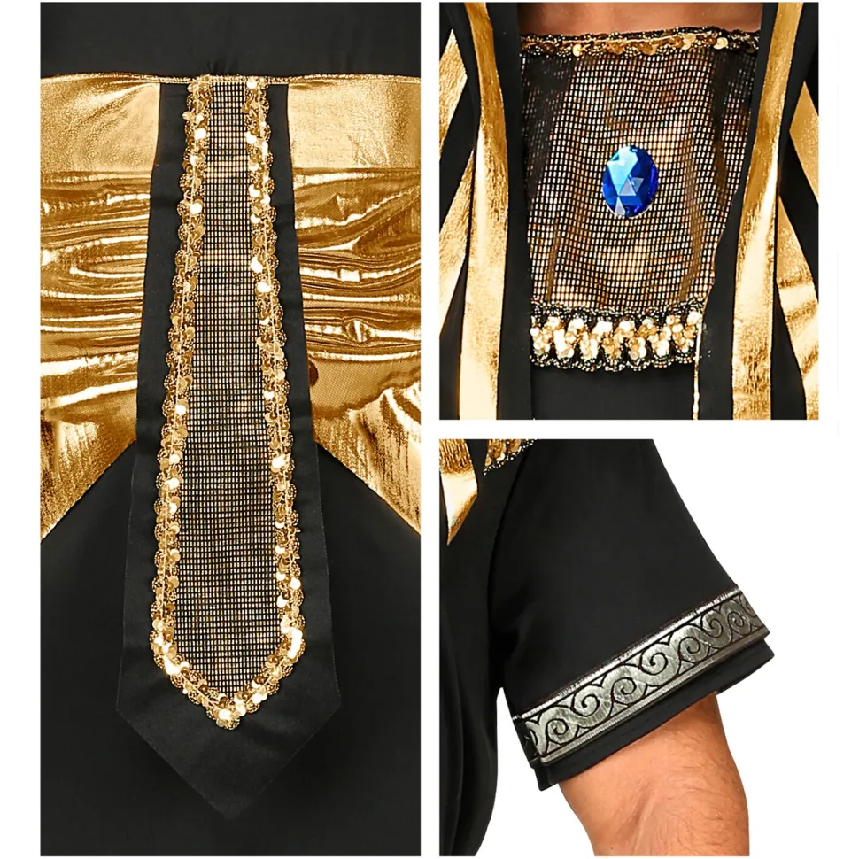 NEU Herren-Kostüm Pharao / Ägypter, schwarz mit Gürtel, Kragen und Kopfbedeckung, Gr. S