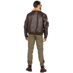 NEU Herren-Kostüm Piloten-Jacke, mit Fellkragen, braun, Gr. S / 48