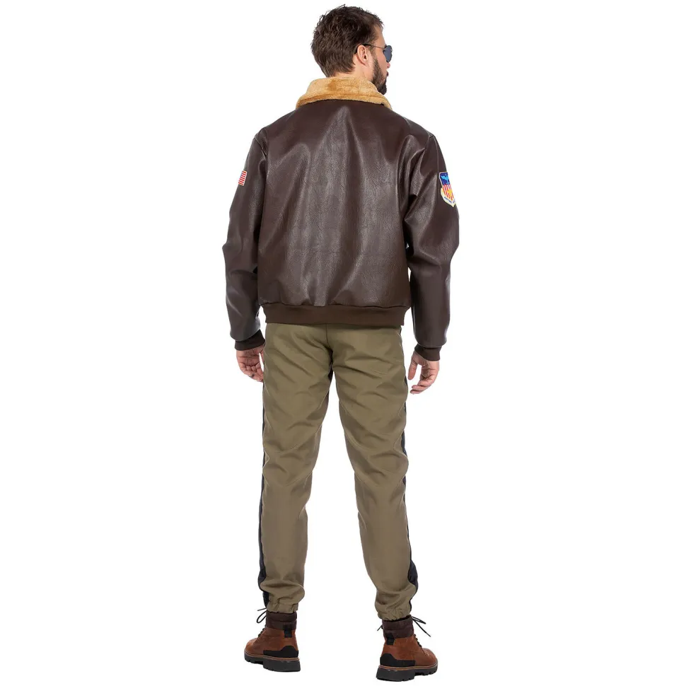 NEU Herren-Kostüm Piloten-Jacke, mit Fellkragen, braun, Gr. S / 48