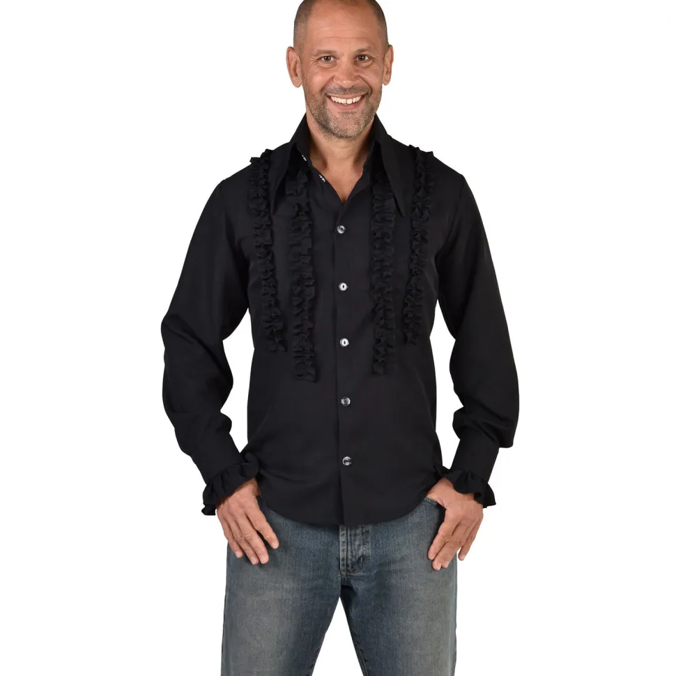 NEU Herren-Kostüm Rüschenhemd Silky, schwarz, Gr. S
