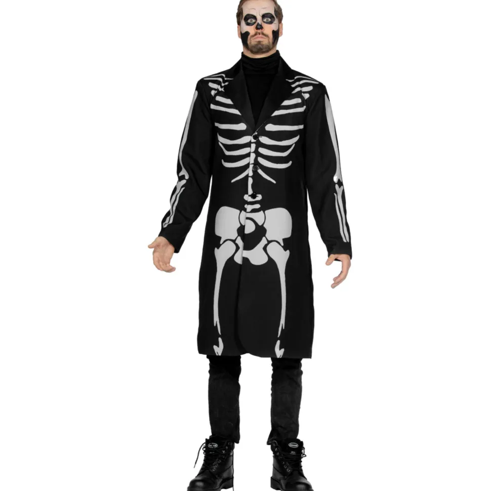 NEU Herren-Kostüm Skelett-Mantel, schwarz mit Knochendruck, Gr. S