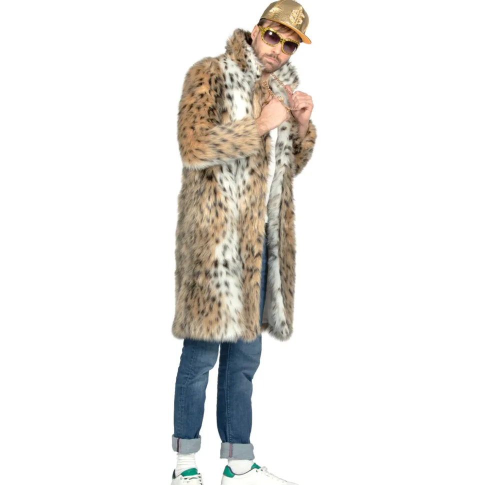 NEU Herren-Kostüm Zuhälter Pelzmantel, Leopard, lang, Gr. S